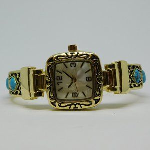Pavana Turquoise Inlay Cuff Bracelet Quartz Analog Women's Watch New Battery